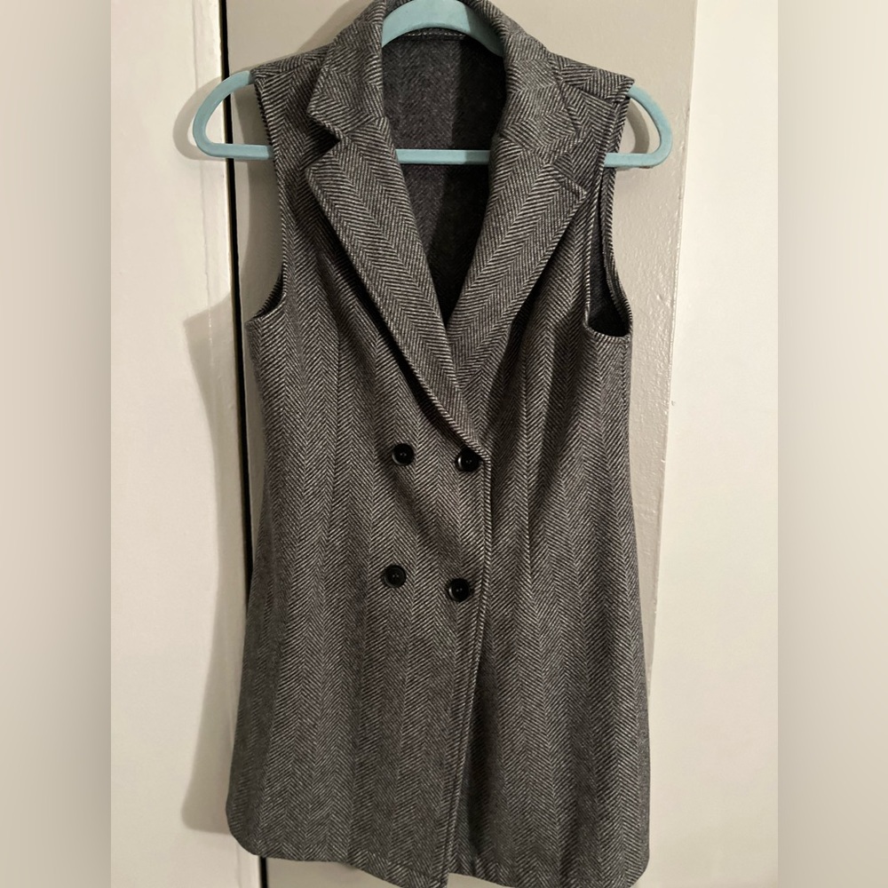 Shein Chic Herringbone Double-Breasted Vest